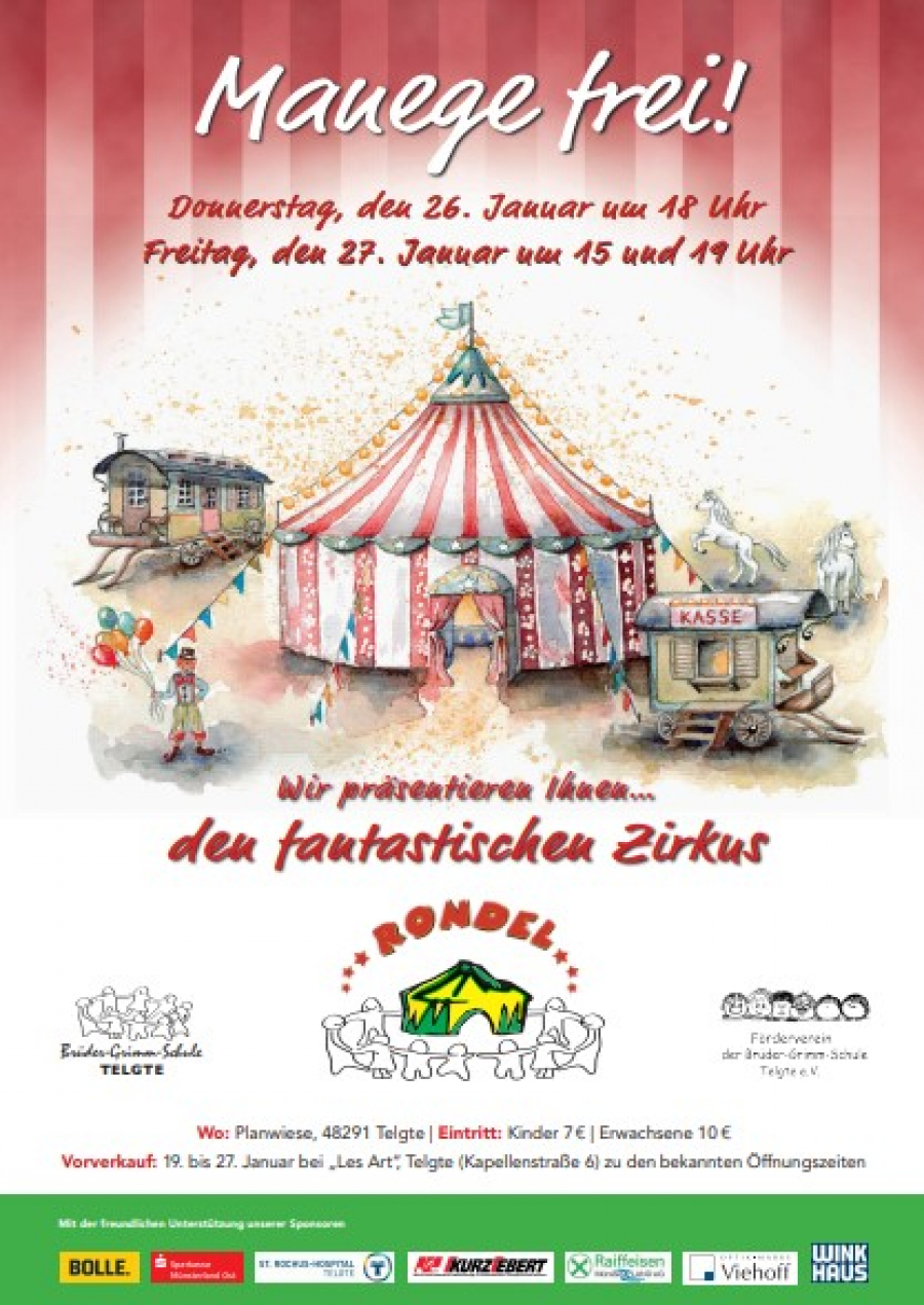 Zirkuswoche an der Brüder Grimm Schule - Eintrittskarten sind bei &quot;LesArt&quot; in Telgte erhältlich!